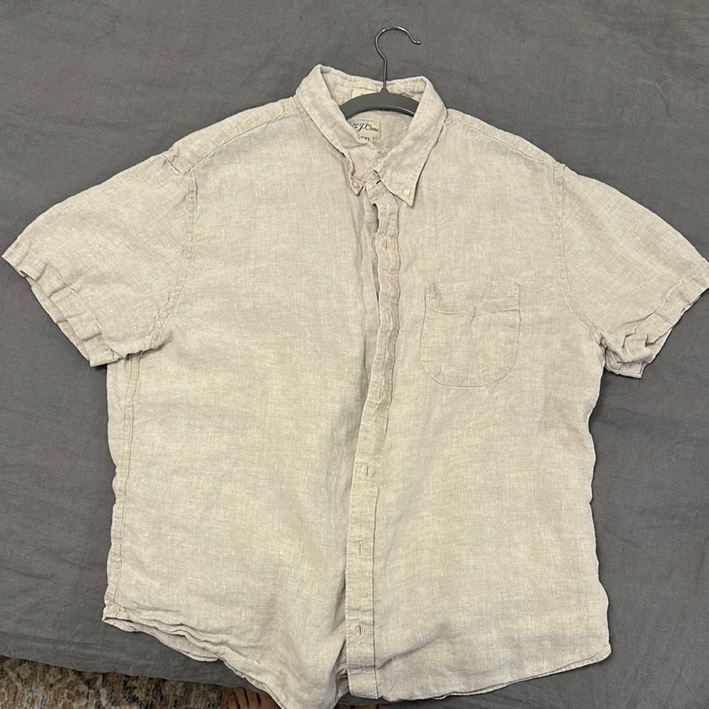 J. Crew oatmeal colored LINEN Casual Button Down Shirt